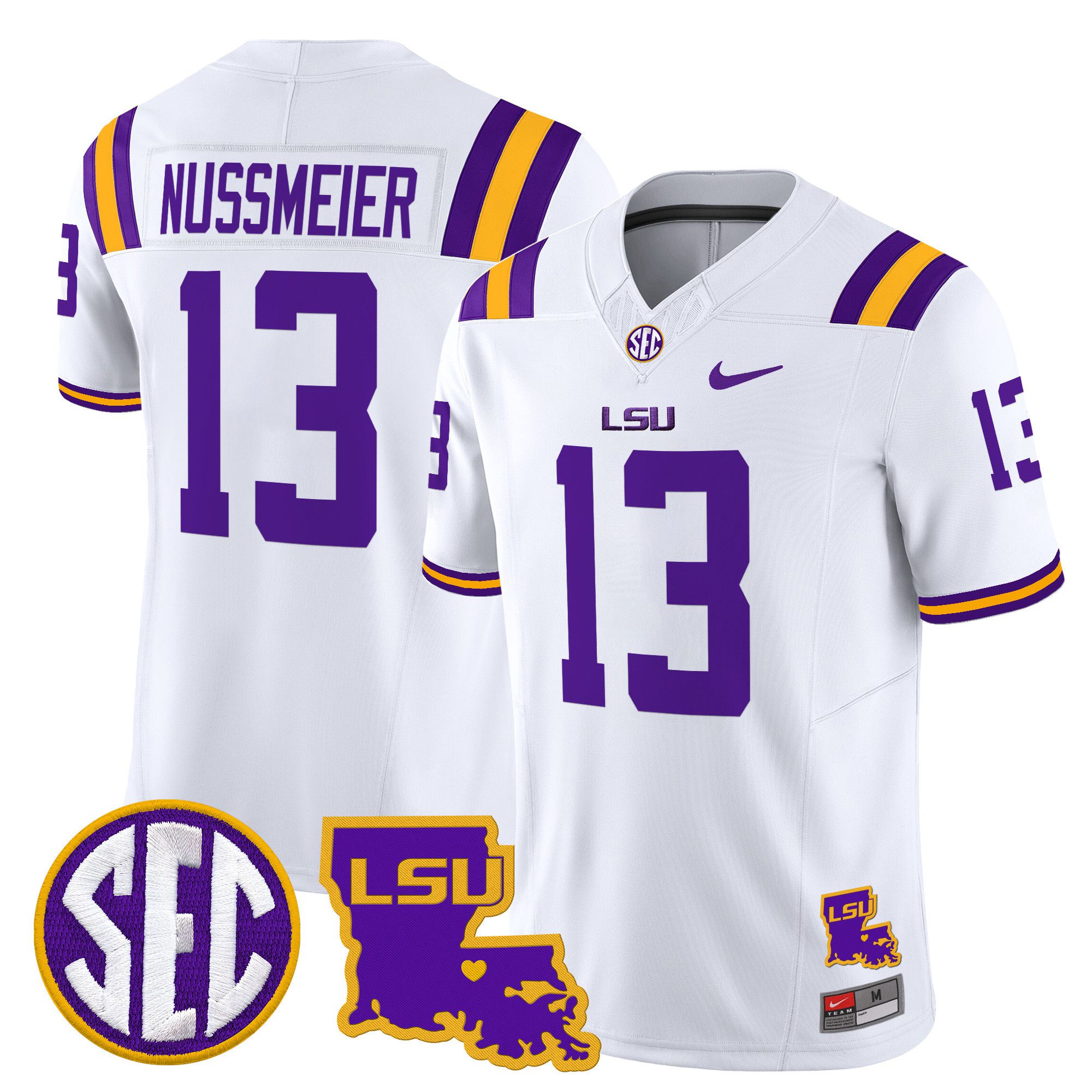 Men LSU Tigers #13 Nussmeier White 2024 Nike Louisiana Patch Vapor Limited NCAA Jersey->customized nfl jersey->Custom Jersey